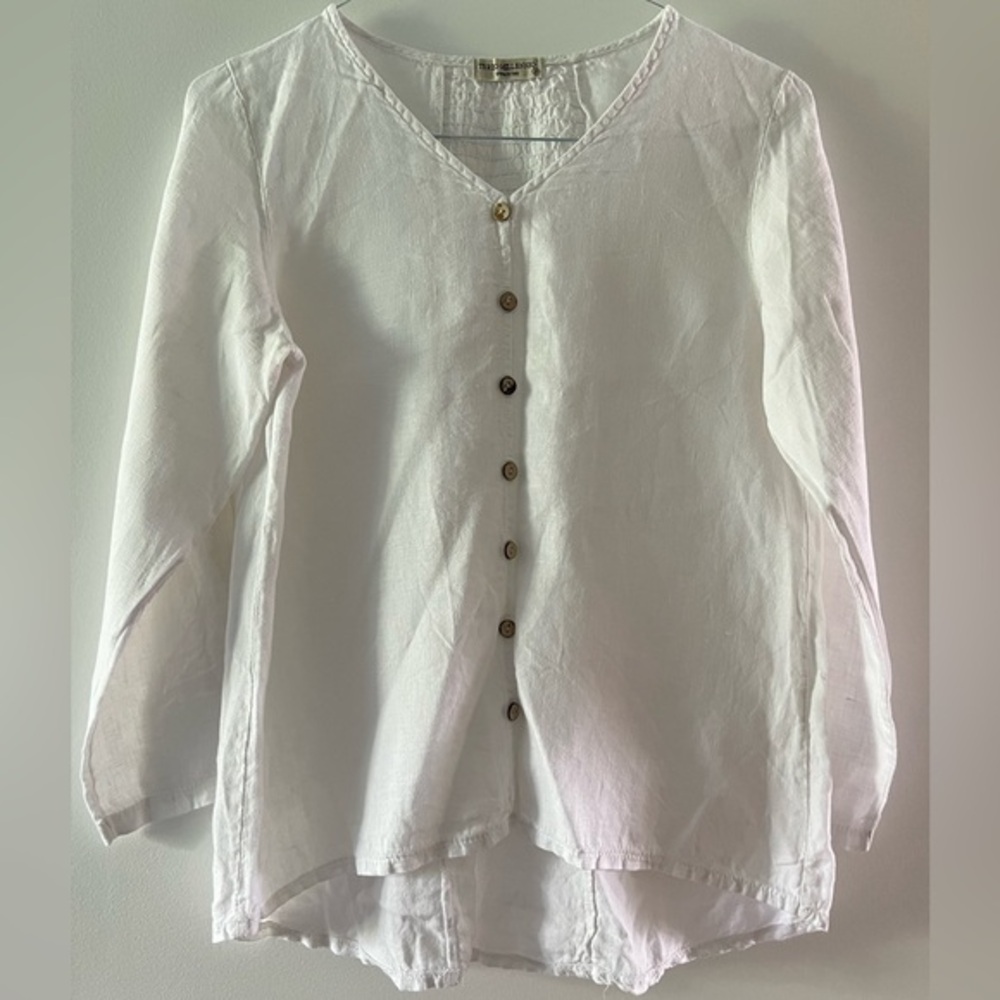 Terzo Millennio Linen White Button-Up Women's Top Blouse S